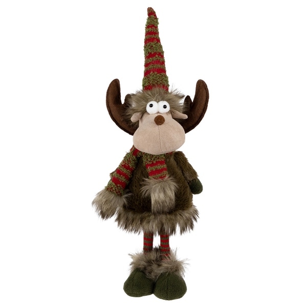 Standing Plush Moose with Striped Legs Christmas Figure