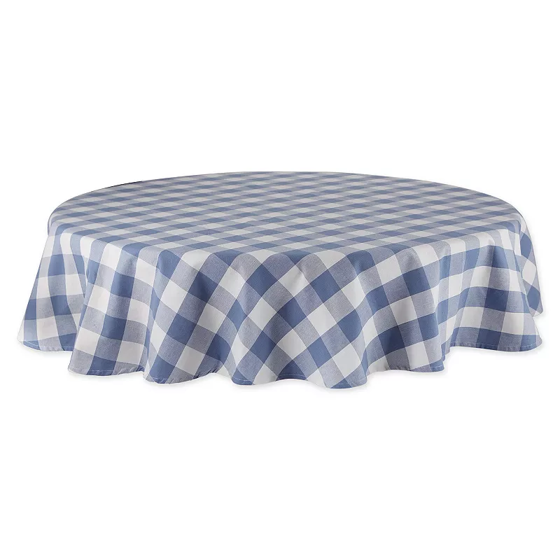 70 White and Stonewash Blue Buffalo Check Round Table Cloth