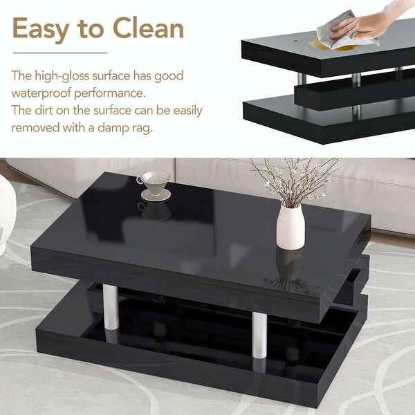 Modern 2-Tier Coffee Table with Silver Metal Legs