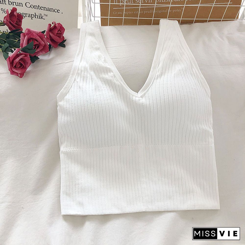 New Sexy Push Up Bra Woven Wrapped Top Underwear V Tie Bra Pad Wireless Sports Bra Striped Crop Top Sleeveless Camisole Ins