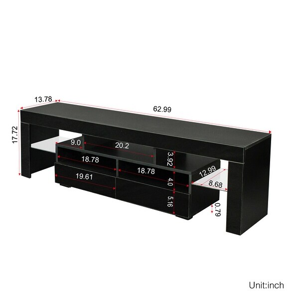 63''L RGB LED Lights TV Stand with 2 Drawerand7 Shelves for 61 in and Up