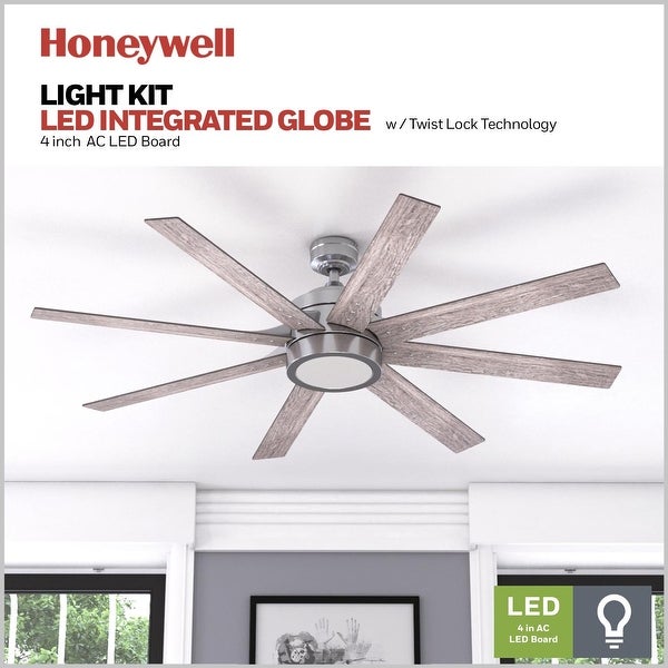 Honeywell Xerxes Brushed Nickel LED Remote Control Ceiling Fan， 8 Blade， Integrated Light - 62-inch Shopping - The Best Deals on Ceiling Fans | 31036785