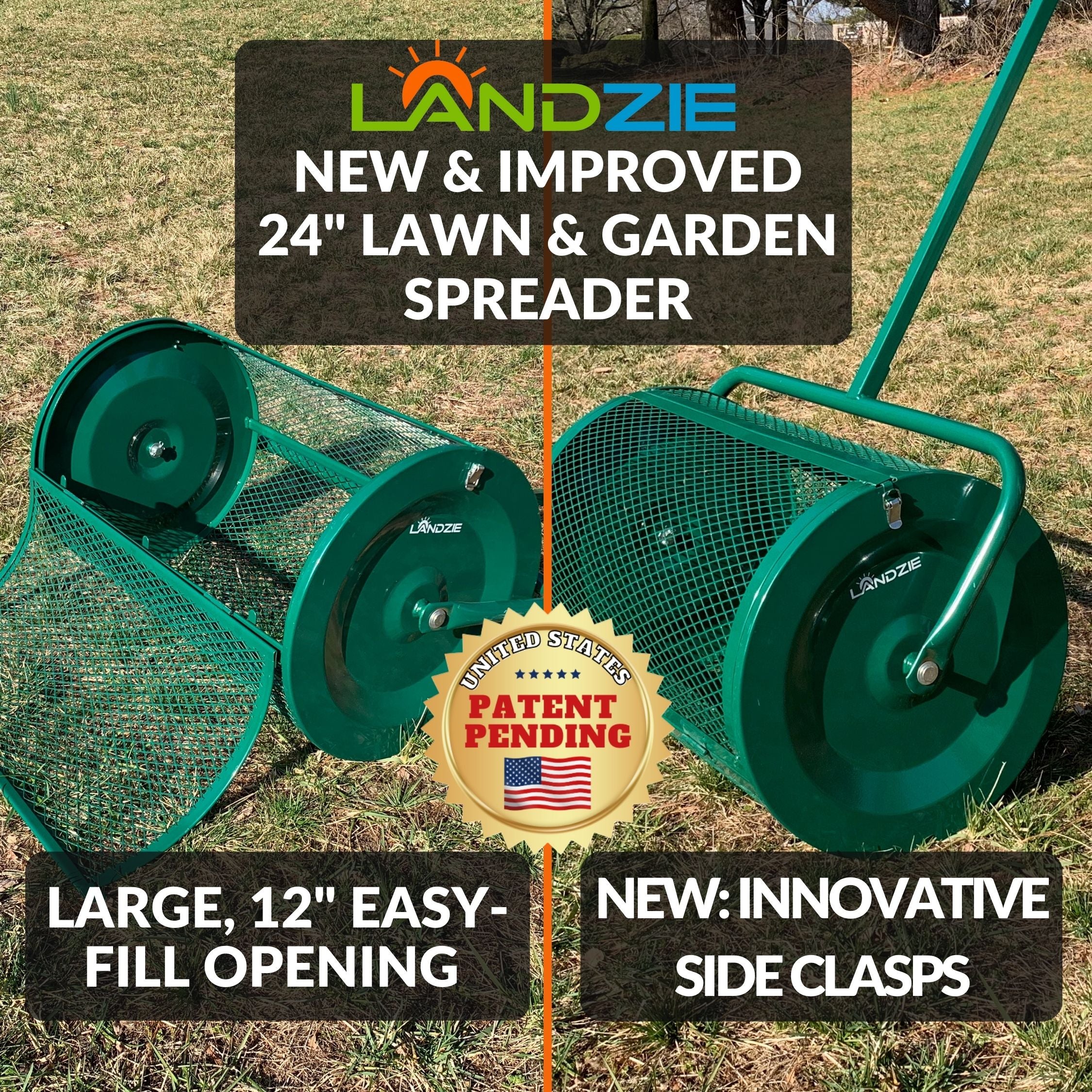 Landzie Lawn & Garden Spreader with Upgraded Side Clasps - 24