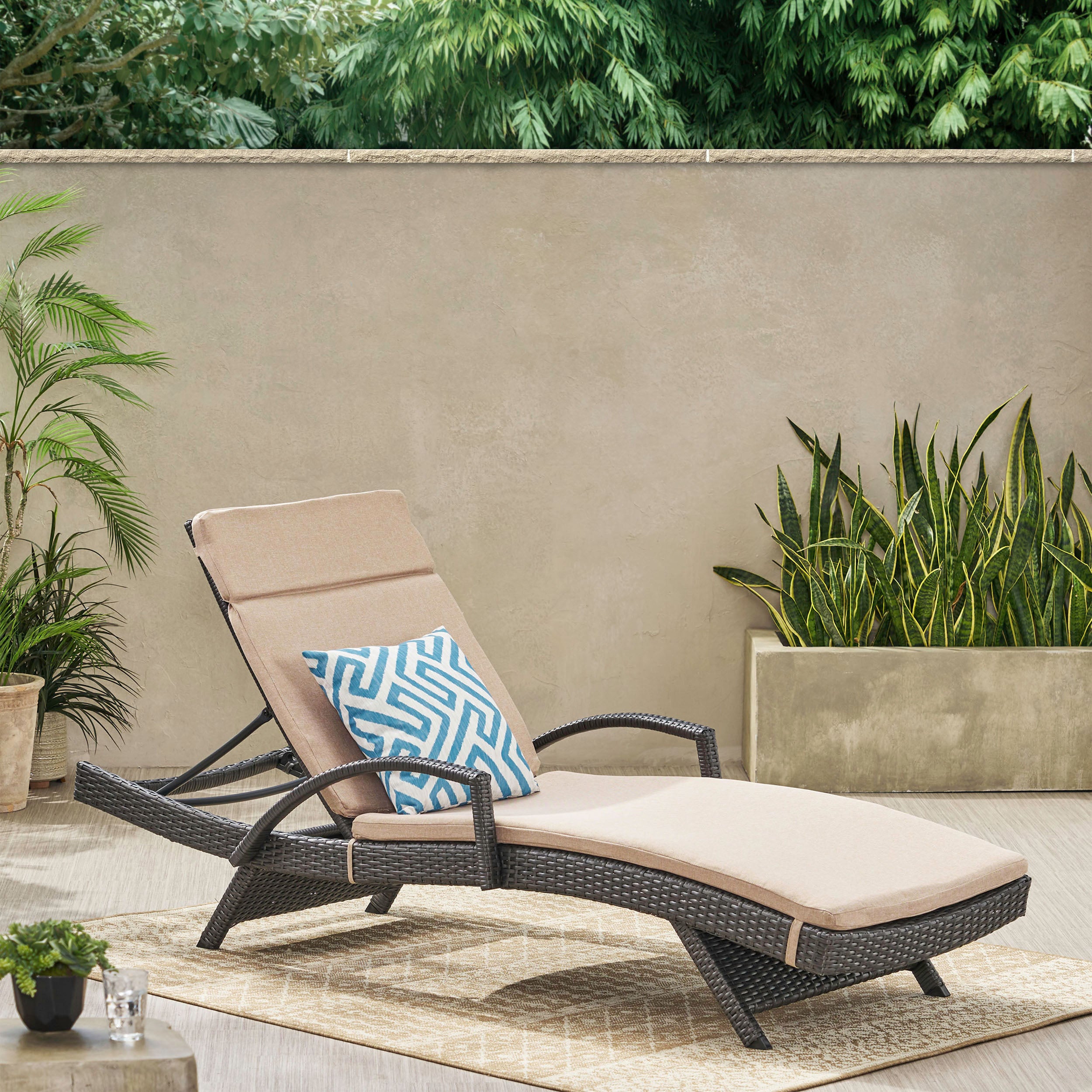 Solaris Outdoor Grey Wicker Armed Chaise Lounge w/ Water Resistant Cushion