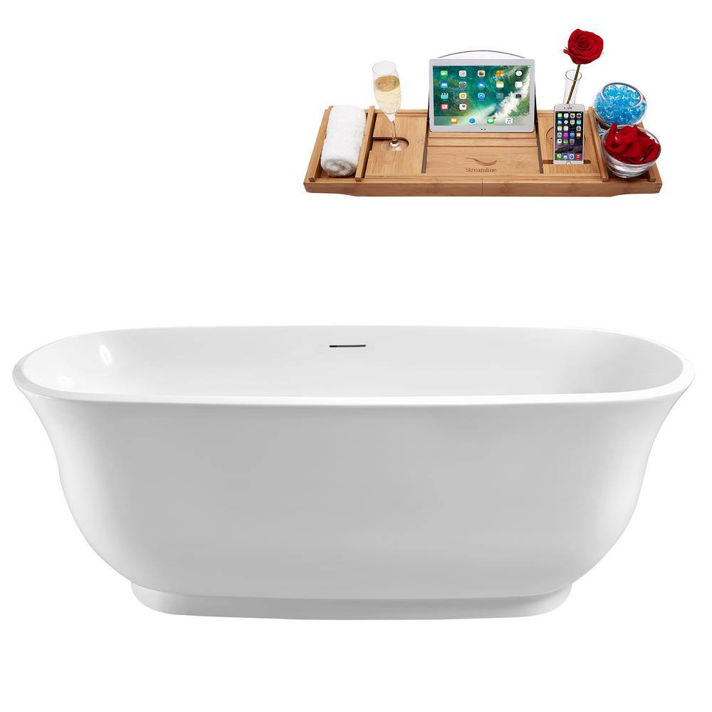 Streamline 59 in. Acrylic Flatbottom Freestanding Bathtub with Glossy White Drain N670WH