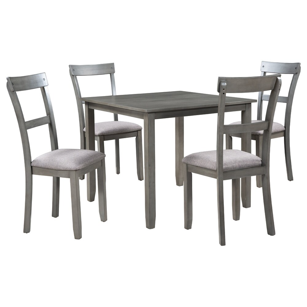 Wood Square Kitchen Dining Table Set 4 Seating with 4 Chairs  Gray