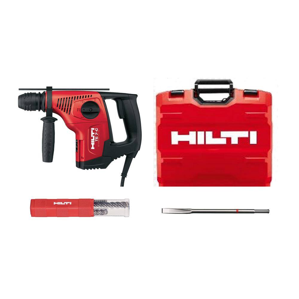 Hilti 6 Amp 120-Volt Corded SDS-Plus TE-7C Concrete Rotary Hammer Drill with Flat Chisel and TE-CX M4 Bit Set 3476287