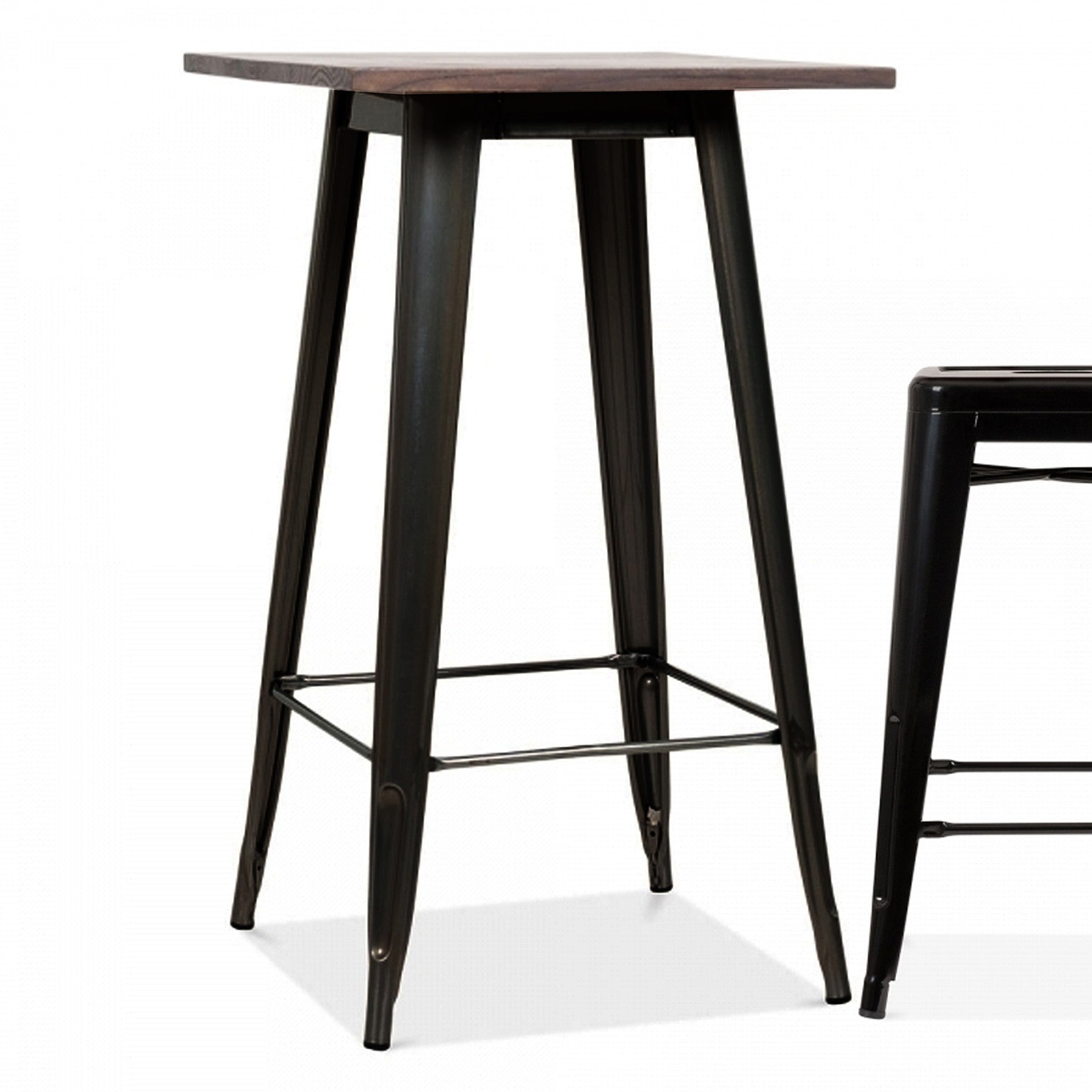 Industrial Bar Table With Solid Wood Top 60 Cm Gt-248U-Bw