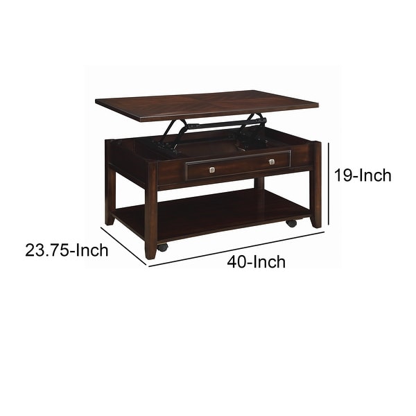 Modern Lift Top Wooden Coffee Table With Storage and Shelf， Walnut Brown