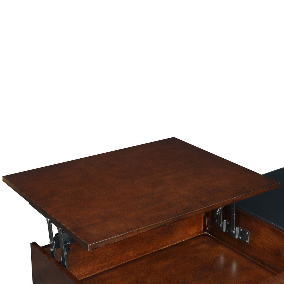 Mid Century Modern Coffee Table  Black Glass Top With Lift Up Section  Brown   Midcentury   Coffee Tables   by Declusia  Houzz