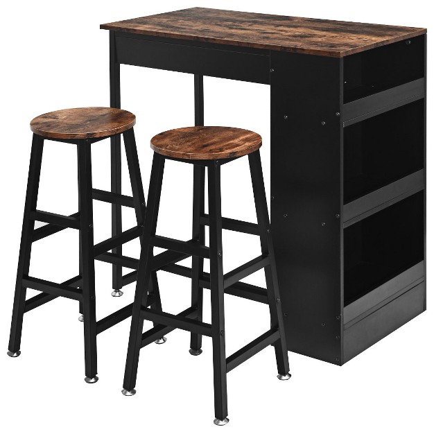 Costway 3 Pieces Bar Table Set Industrial Counter With Storage Black