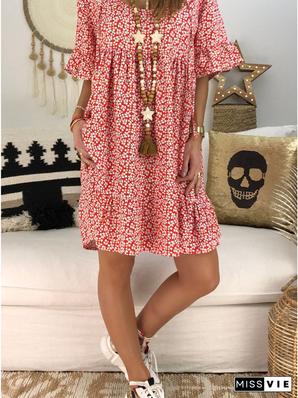 Large-size Women's Slim and Slim Medium and Long Print Floral Dress