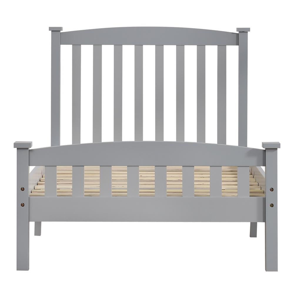 Ktaxon Twin Bed Frame,Solid Pine Wood Kids Twin Platform Bed Frame, Bedroom Twin Bed with Headboard for Adults, Gray, 78.94âL*42.44âW*39.17âH