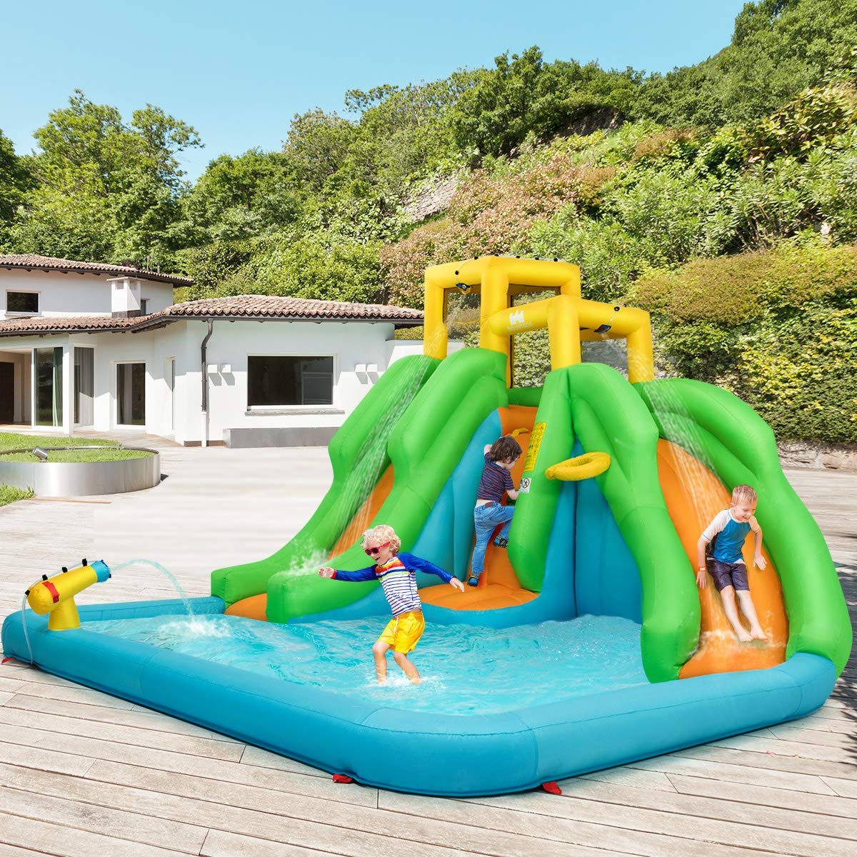 Inflatable Bounce House, Mighty Water Pool with Two Slides