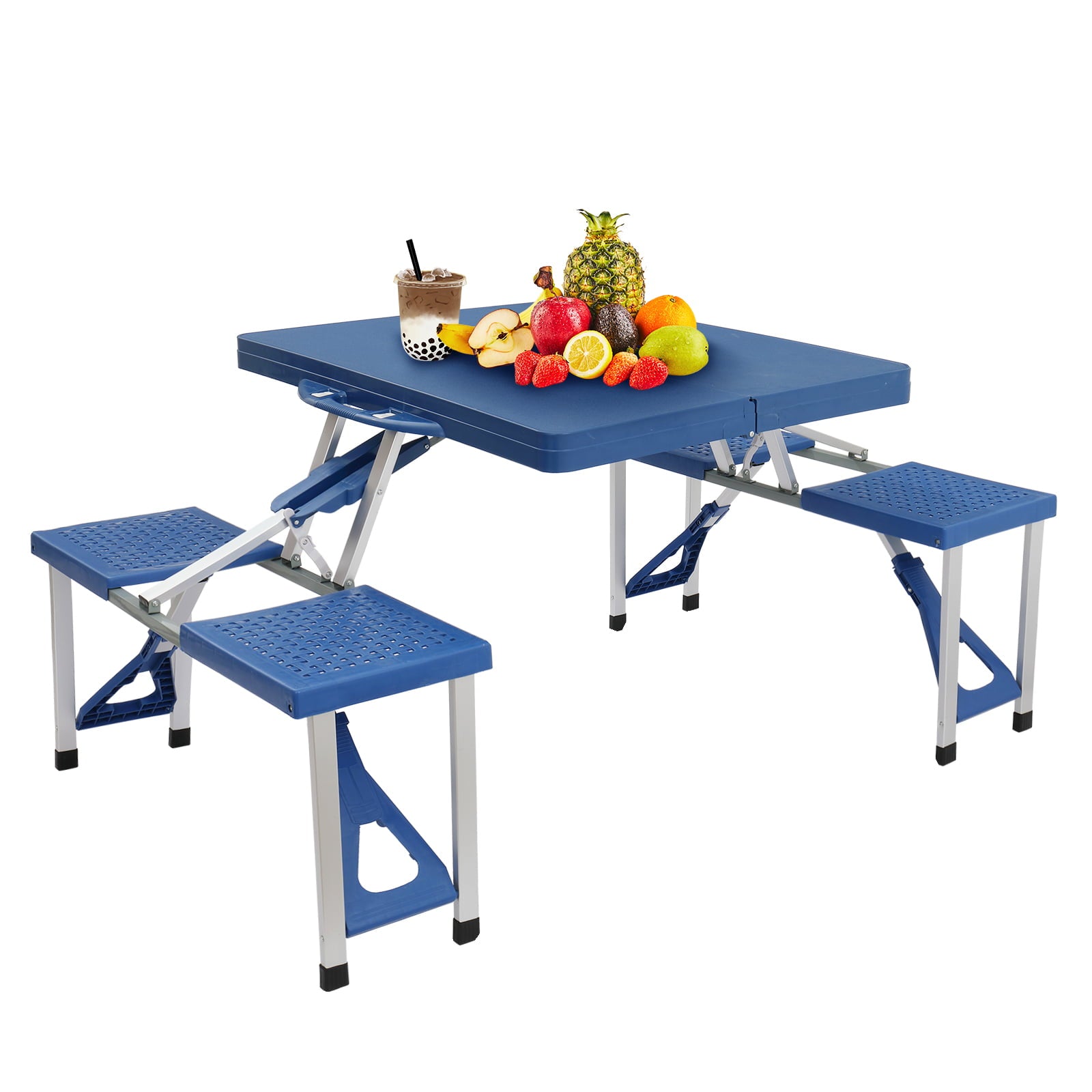 Folding Tables and Beach Set， Picnic Table with 4 Seats for Indoor Outdoor Travel Camping