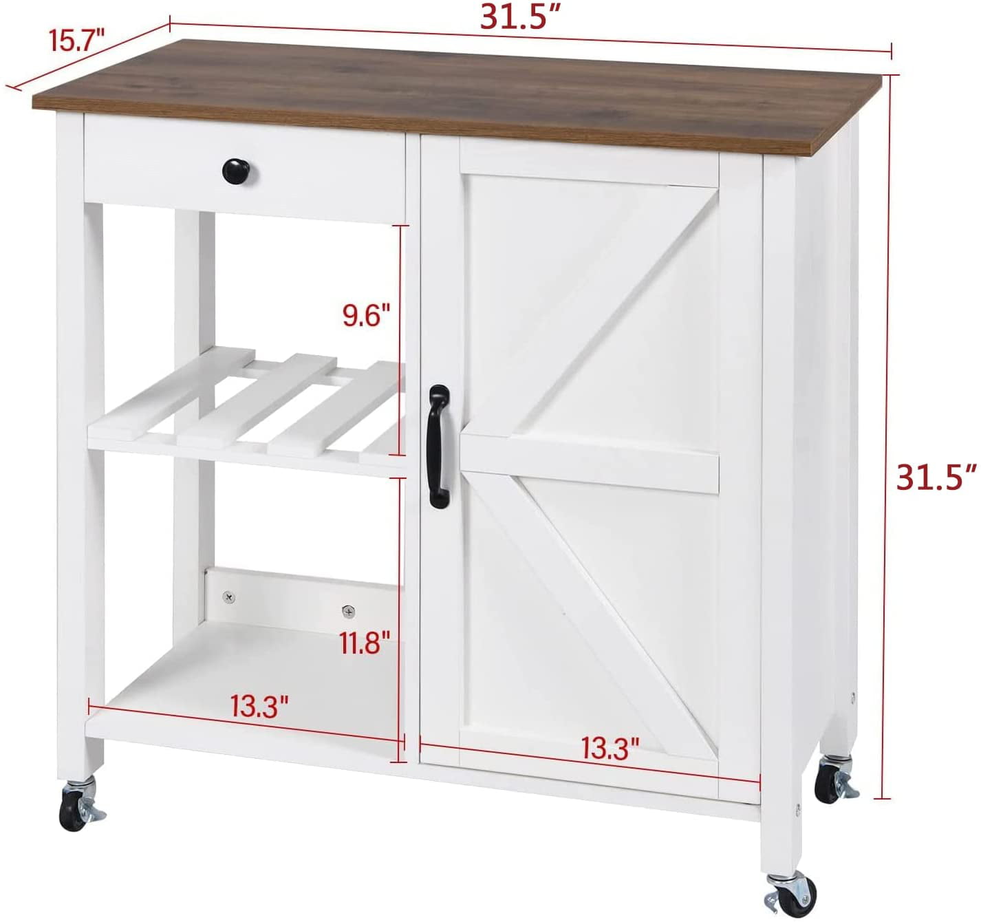 Catrimown Farmhouse Kitchen Island Cart with Storage， Microwave Cart， Microwave Stand， Coffee Bar Stand， White