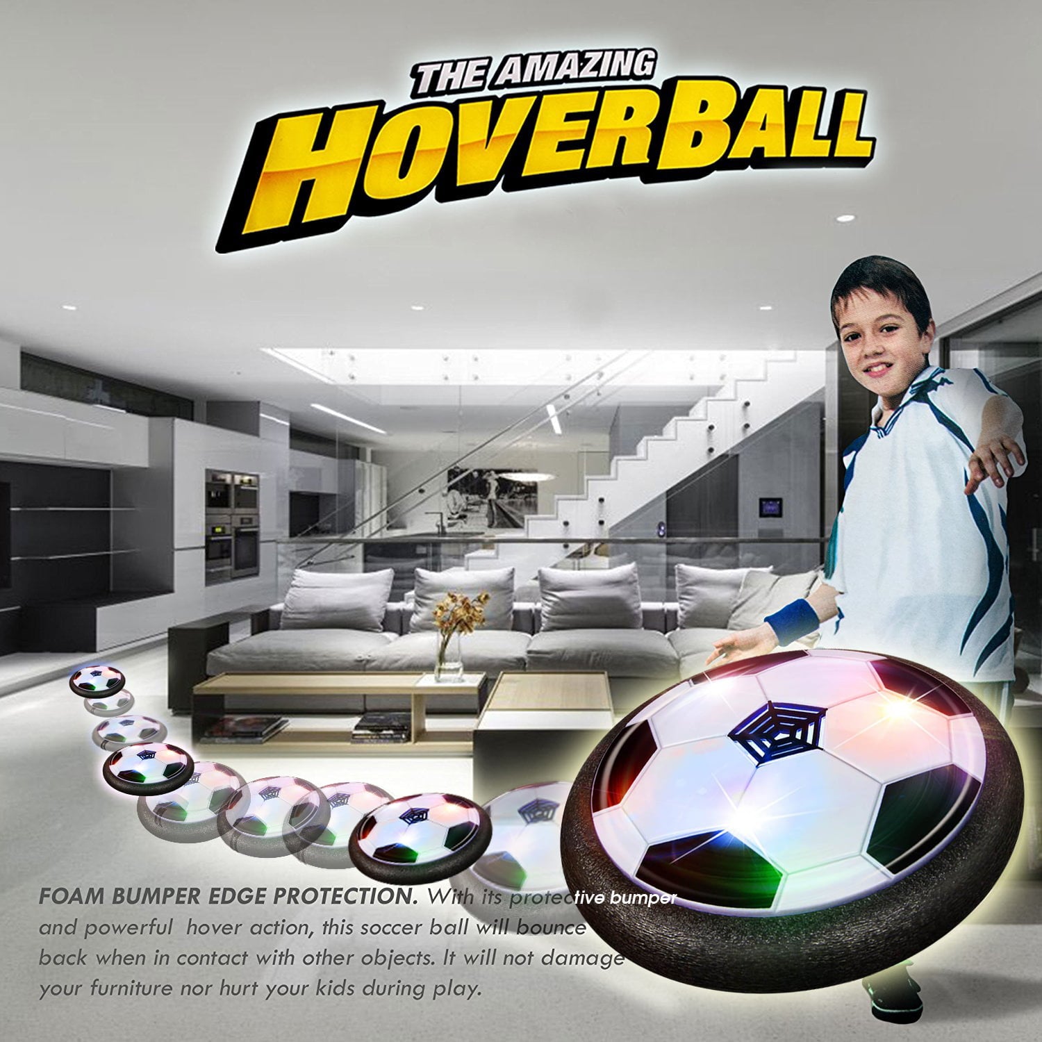 Cybertech Indoor Toy Hover Ball， 2 in 1 Hockey Puck or Soccer Ball and Football