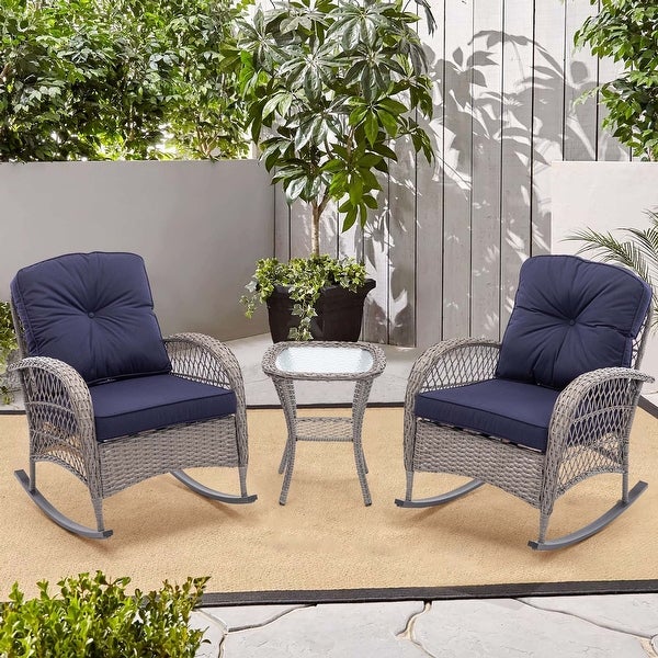 3pcs Outdoor Furniture Modern Wicker rocking chair set - Overstock - 37582713