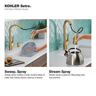 KOHLER Setra Single-Handle Pull-Down Sprayer Kitchen Faucet in Vibrant Brushed Moderne Brass K-R22897-SD-2MB