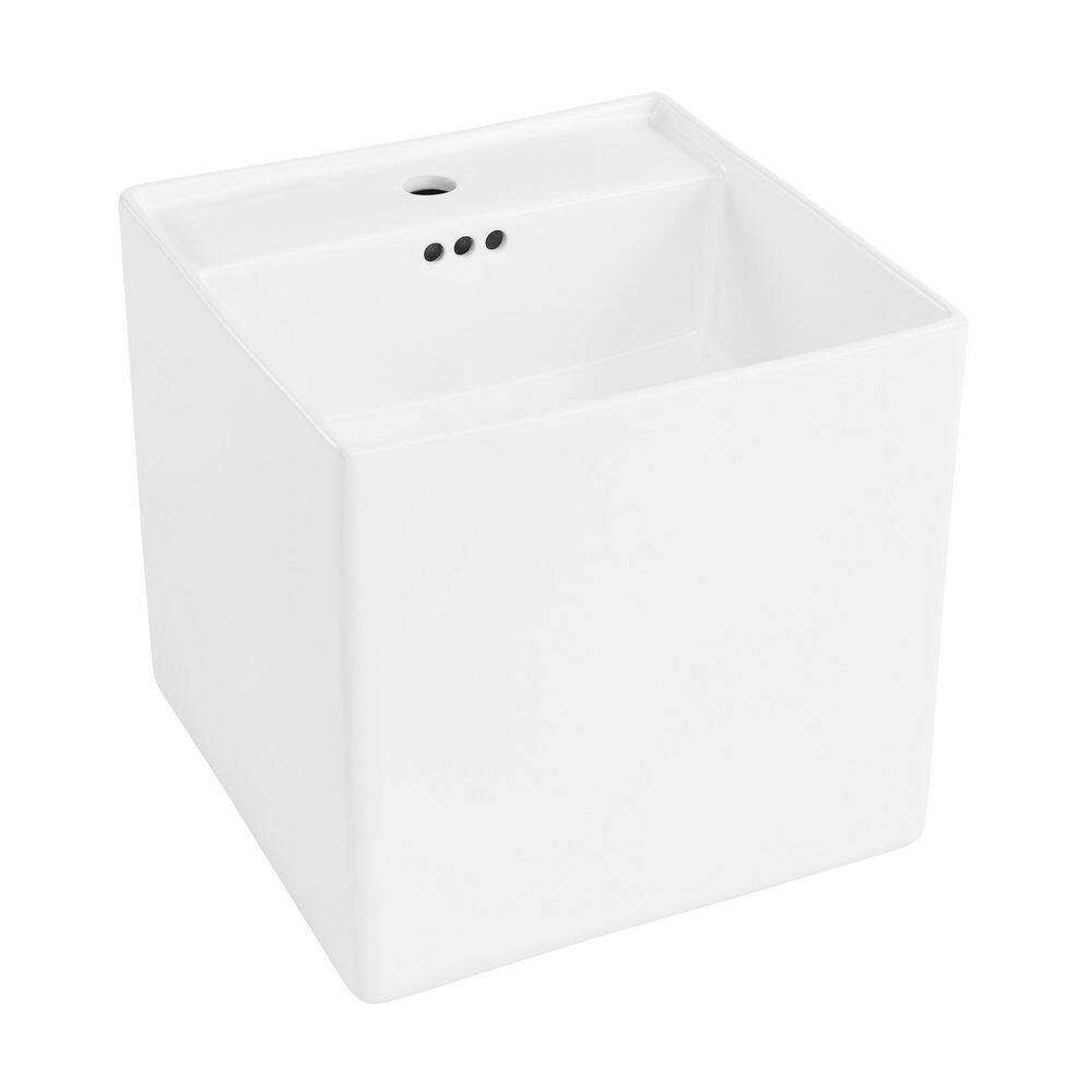 Swiss Madison Pur 16.5 in. Square Wall Mount Bathroom Vessel Sink in Glossy White SM-WS343