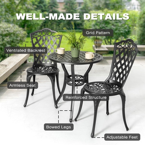 Nuu Garden 3 Pieces Cast Aluminum Outdoor Bistro Set with Umbrella Hole