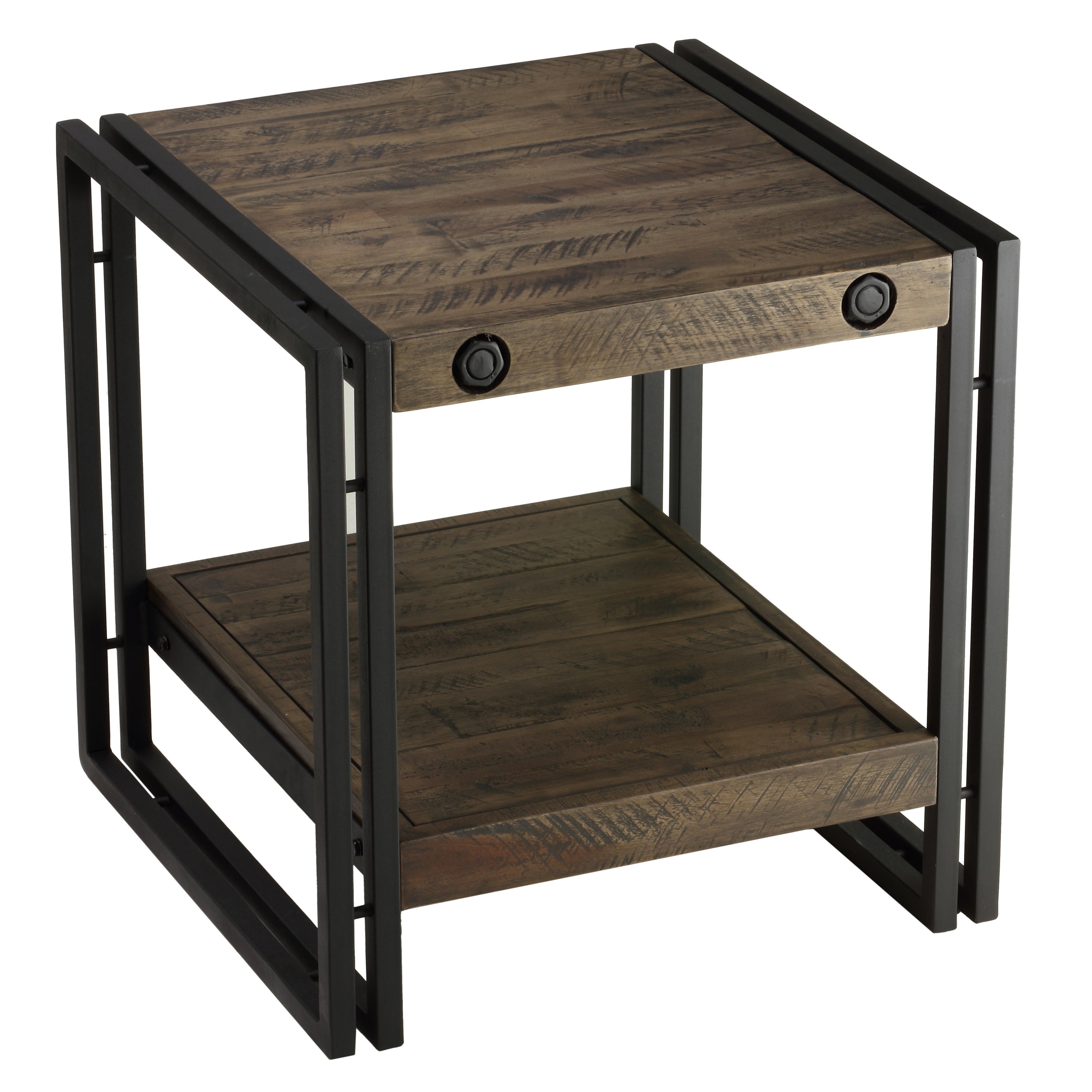 Cortesi Home Penni Dark Grey Solid Wood End Table with Black Metal Frame