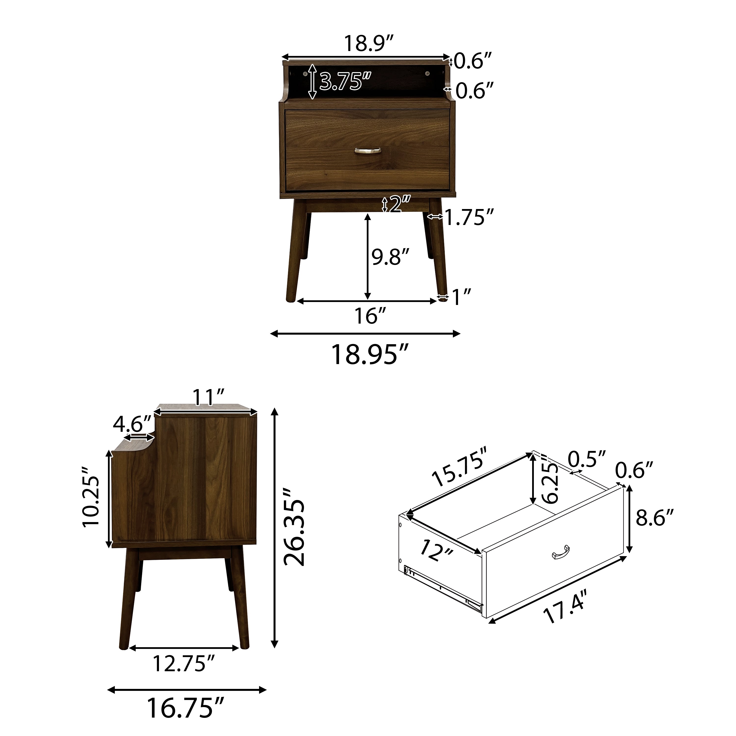 Wilbur Mid Century Modern Wooden Nightstand