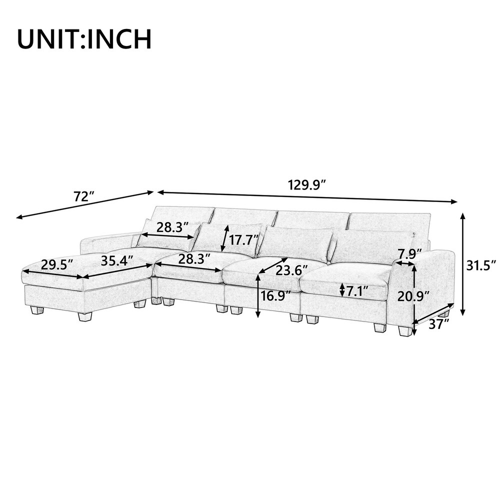 Modern Large L Shape Feather Filled Convertible Sectional Sofa