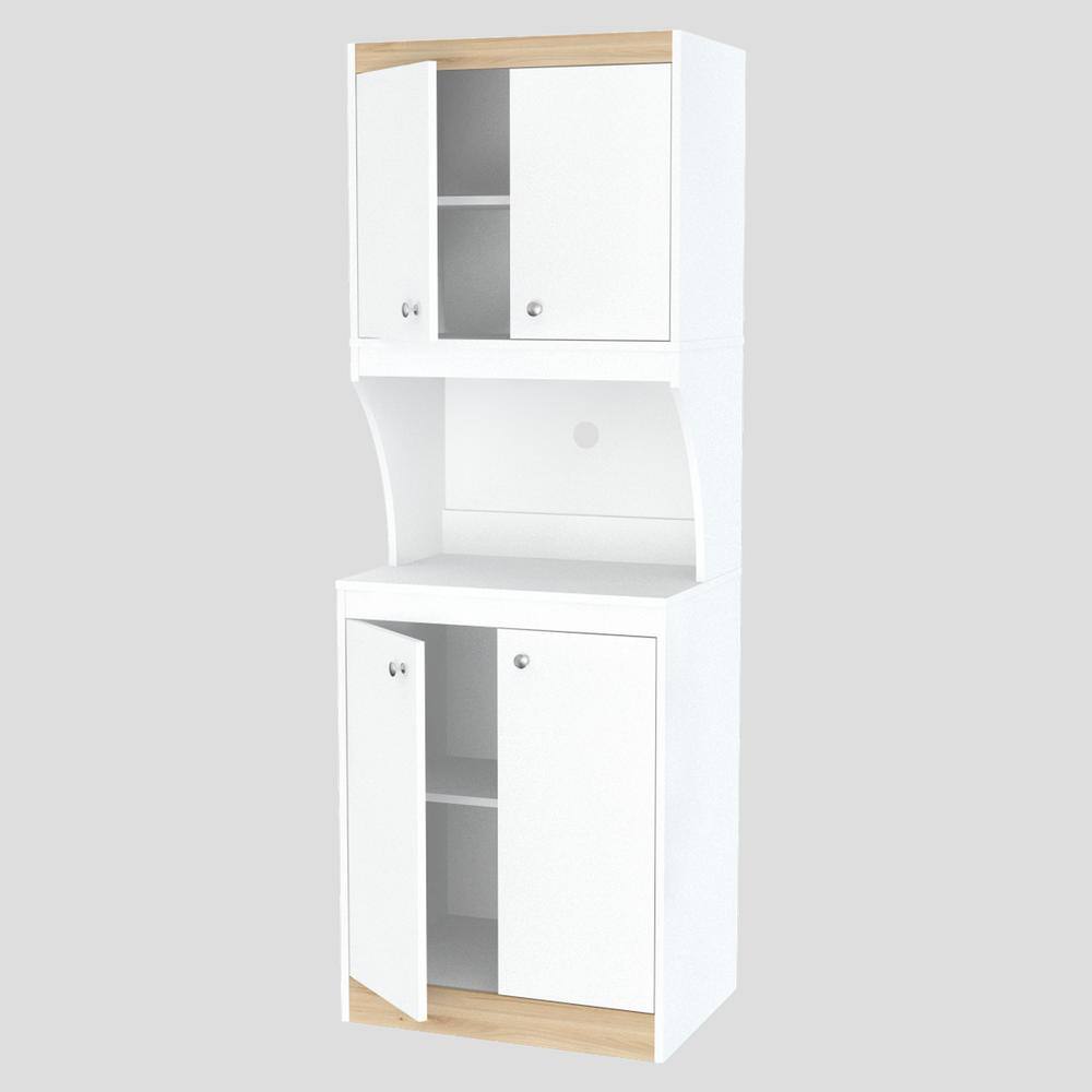 inval america LLC Galley Ready to Assemble 23.6 in. W x 16.9 in. D x 67 in. H Microwave Storage Utility Cabinet in White and Vienes Oak AL-3513