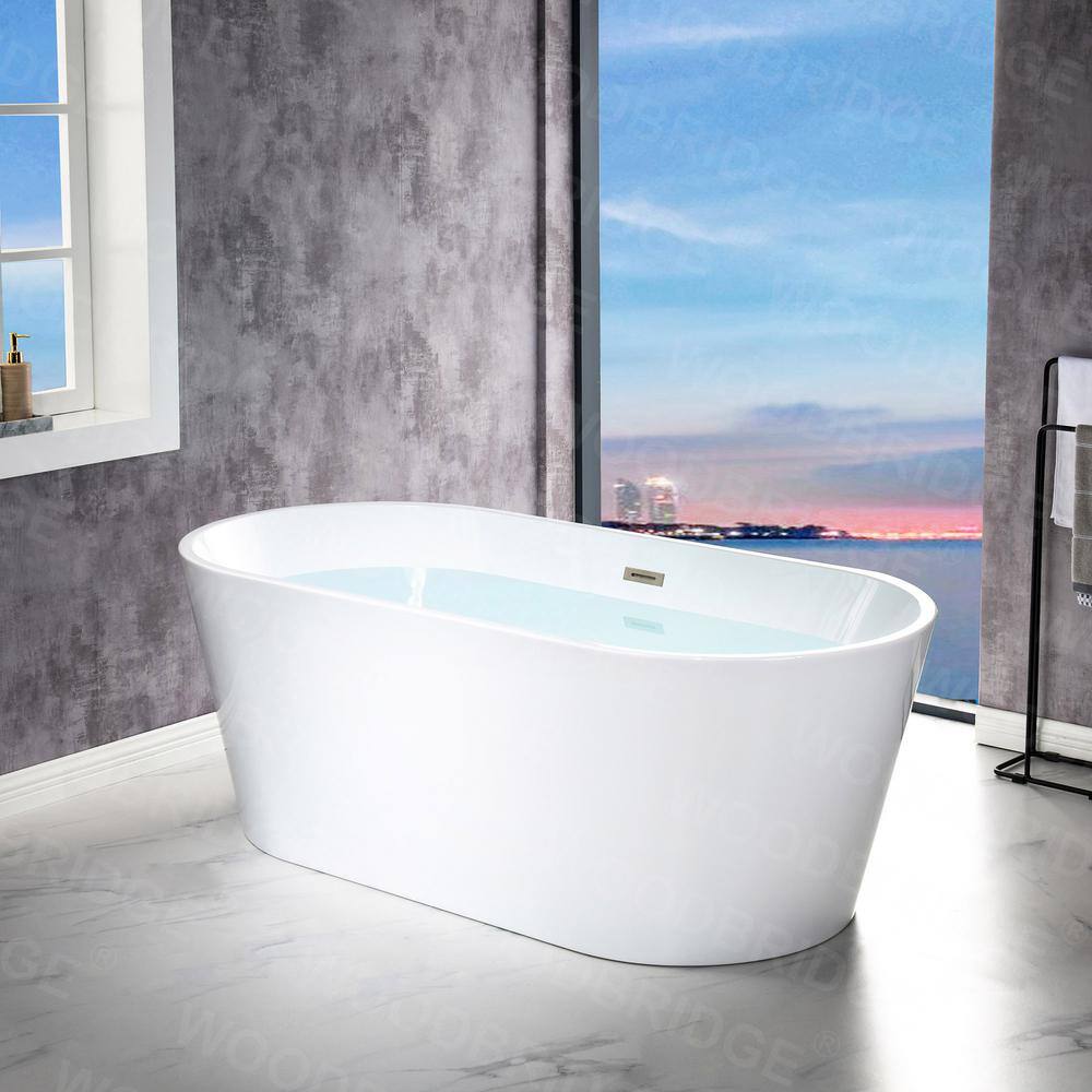 WOODBRIDGE Loft 67 in. Acrylic FlatBottom Double Ended Bathtub with Brushed Nickel Overflow and Drain Included in White HBT5770