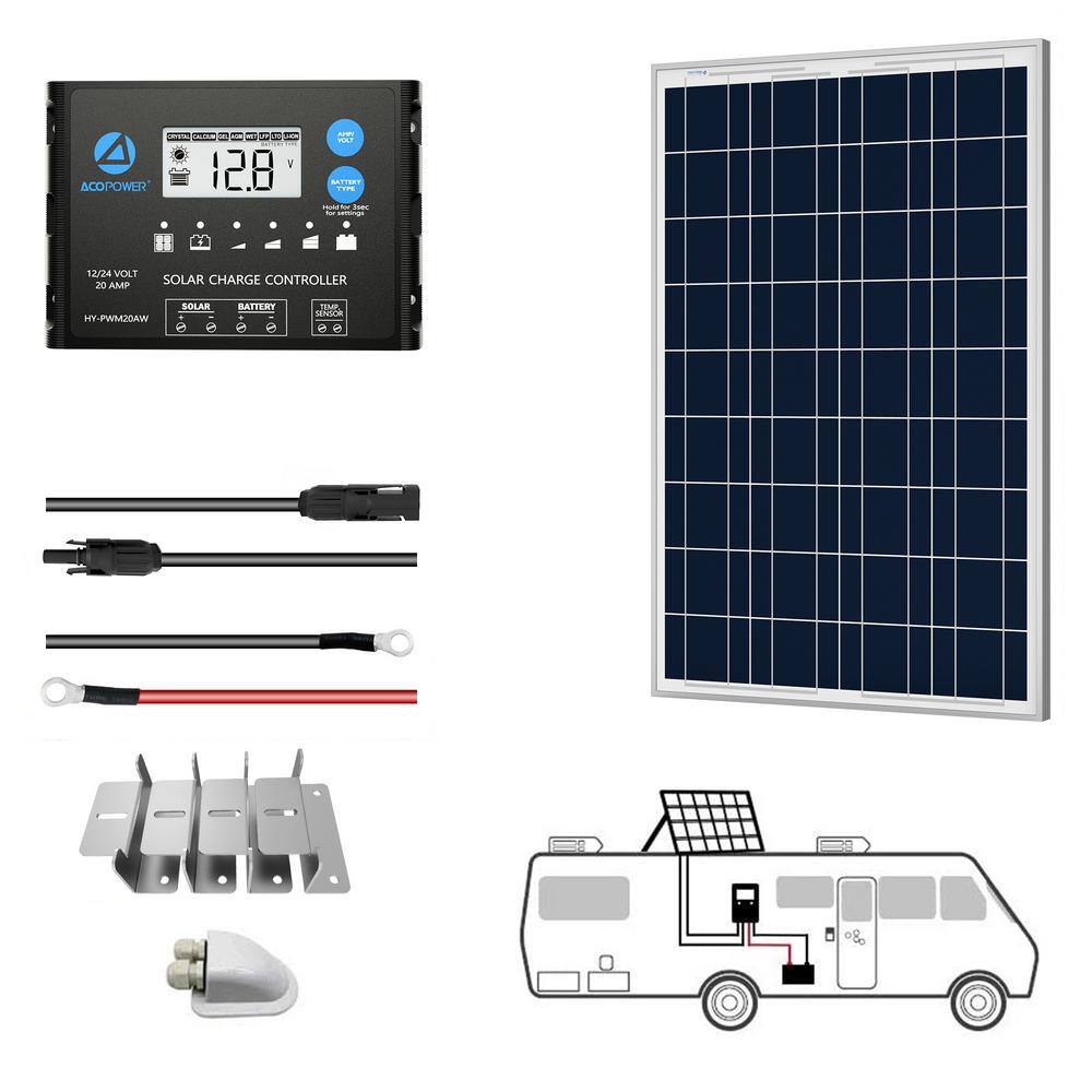 ACOPower 100-Watt Polycrystalline OffGrid Solar Power Kit with 100-Watt Solar Panel 20 Amp PWM Charge Controller SPKP-100W20A