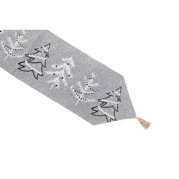 Christmas Tapestry Table Runner Gray Trees 36