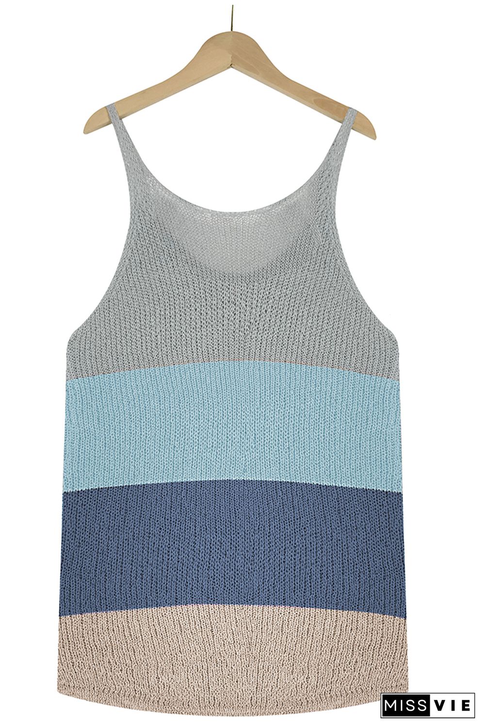 Color Block and Plain U Neck Knit Tank Top