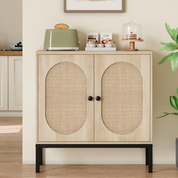 Trinity Buffet Cabinet Rattan Storage Cabinet With Doors And Shelves Wood Console Cabinet With Storage Entryway Cabinet For Living Room