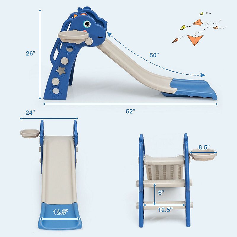 3-in-1 Kids Slide Baby Play Climber Slide Set with Basketball Hoop