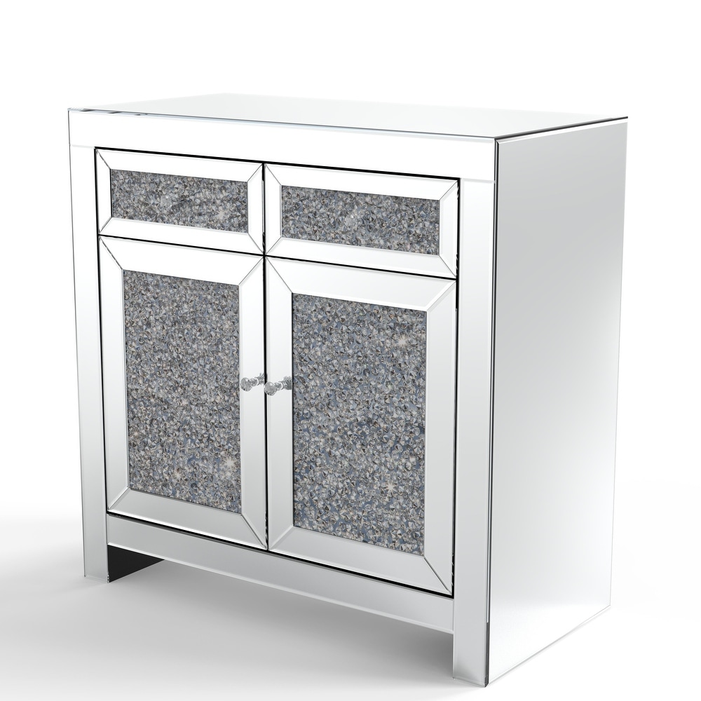 2 Door Mirrored Accent Cabinet Sideboard with Crushed Diamond