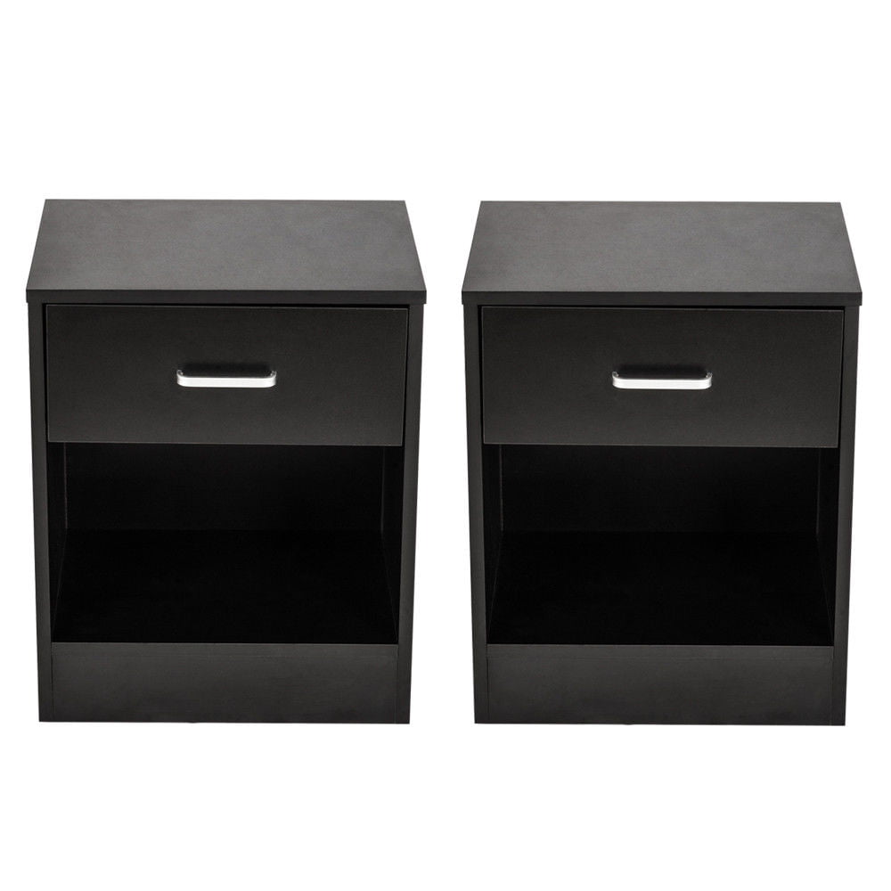 Kshioe Set of 2 Nightstand End Beside Table Storage with Drawer Black