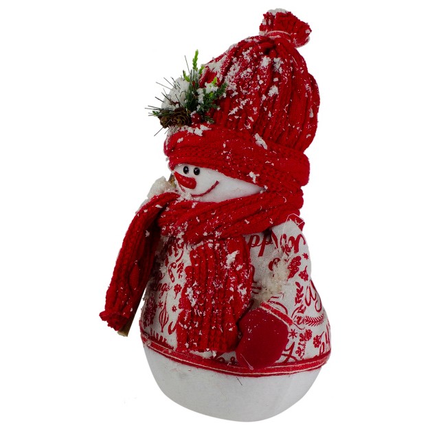 Red And White Standing Snowman Table Top Christmas Figure With Broom