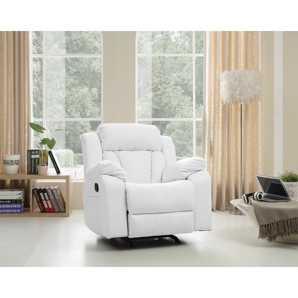 Faux Leather Rocker Recliner with Pull Handle and Padded Arms Tuft Design Back Double Reclining Sofa Single Recliner