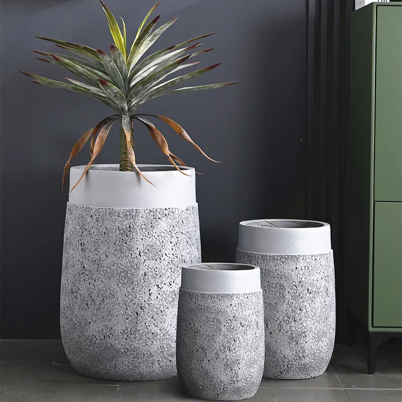 Shopping Mall Flower Pots Factory Supply Tall Big Fiber Clay Plant Pots Outdoor Large Garden Pots   Planters