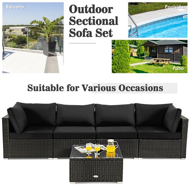 Propane Fire Pit Table Outdoor Pe Wicker Conversation Set W Cushions amp tempered Glass Coffee Table