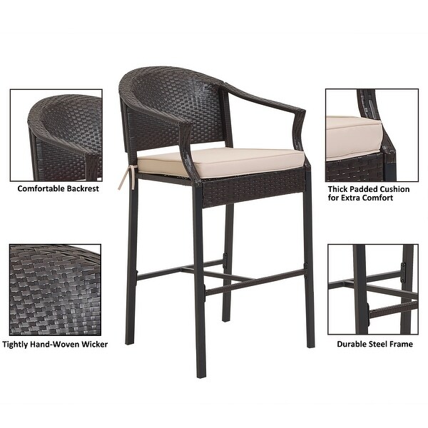 3-Piece Outdoor Wicker Patio Bar Stools with Table Set - Overstock - 35738808