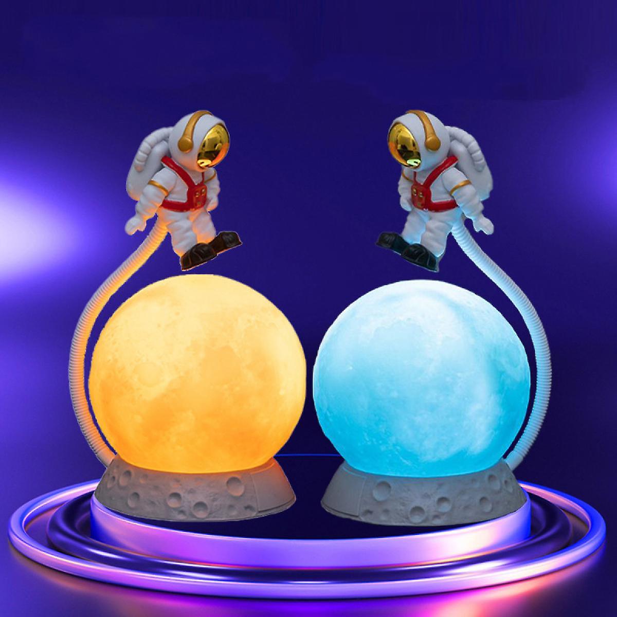 2pcs Astronaut Moon Led Night Light Bedside Atmosphere Lamp Desktop Ornament