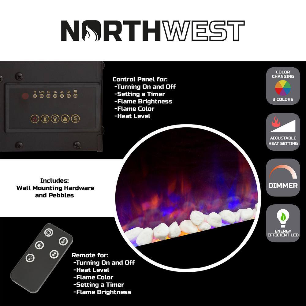 Northwest 42 in. LED Fire and Ice Electric Fireplace with Remote in Black 80-2000A-42