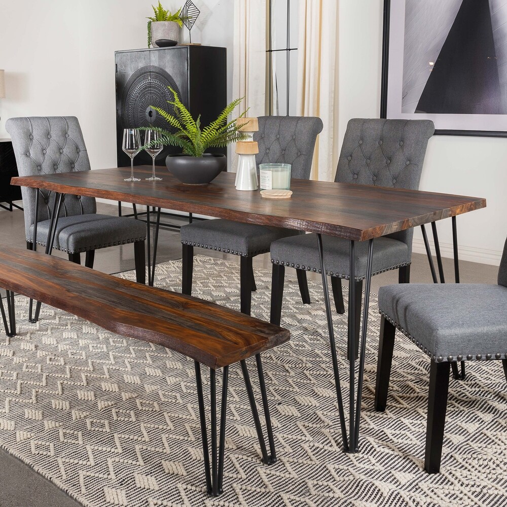 Coaster Furniture Neve Live edge Dining Table with Hairpin Legs Sheesham Grey and Gunmetal   80.00'' x 37.00'' x 30.00''