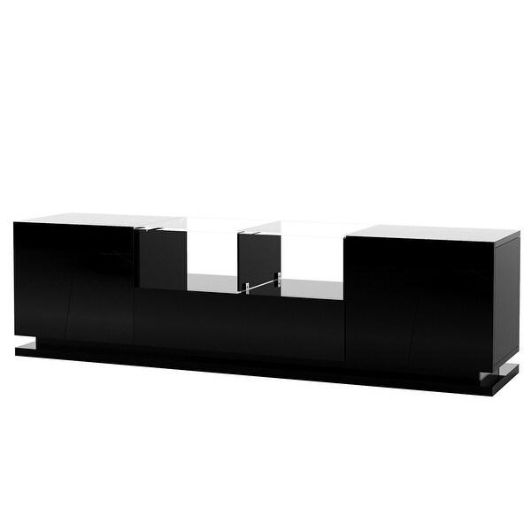 Tempered Glass TV Stand with Sorage and LED Color Changing Lights