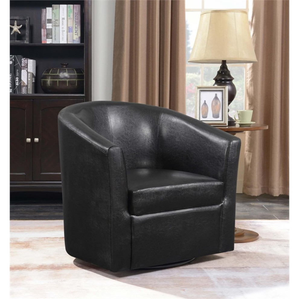 Coaster Turner Faux Leather Upholstery Sloped Arm Accent Swivel Chair Dark Brown   Armchairs And Accent Chairs   by Homesquare  Houzz