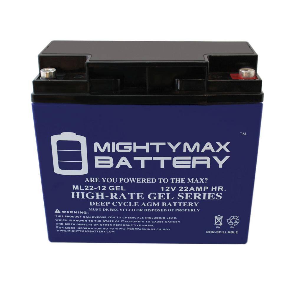 MIGHTY MAX BATTERY 12-Volt 22 Ah SLA (Sealed Lead Acid) GEL AGM Type Replacement Battery for Mobility and UPS Systems (2-Pack) ML22-12GELMP2