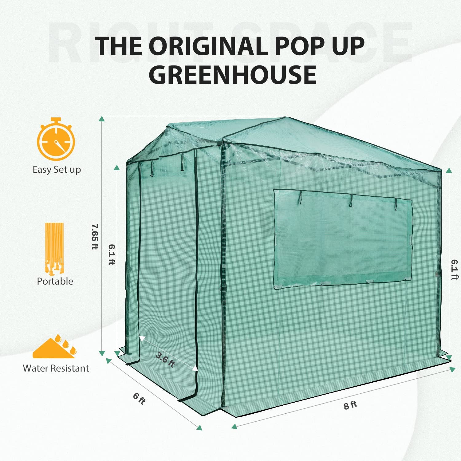 EAGLE PEAK 8'x6' Portable Walk-in Greenhouse Instant Pop-up Indoor Outdoor Plant Gardening Green House Canopy