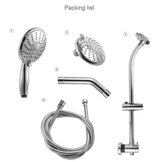 Logmey 5-Spray Patterns with 2.5 GPM 5 in. Wall Mount Dual Shower Heads with Slide Bar and Hose in Chrome Polishing LM-SLF16002